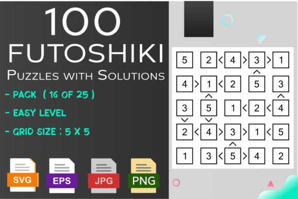 100 Futoshiki Puzzles Easy 16 of 25 Graphics for KDP Interiors