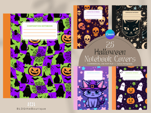 25 Halloween Composition Notebook Covers: Graphics for KDP Interiors