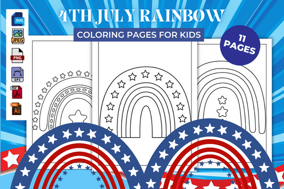 4th July Rainbow Coloring Pages – KDP Graphics