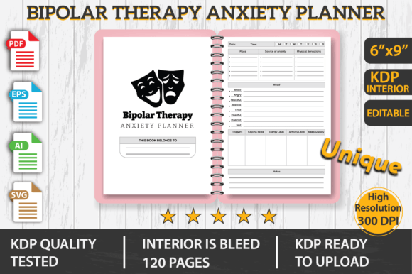 Bipolar Therapy Anxiety Planner KDP Graphics