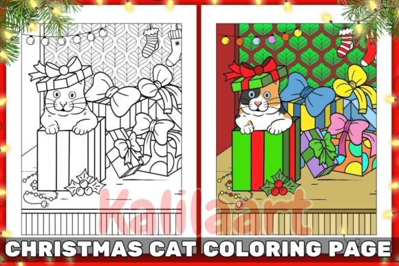 Christmas Cat Coloring Page 09 Graphics — Kdp Interiors