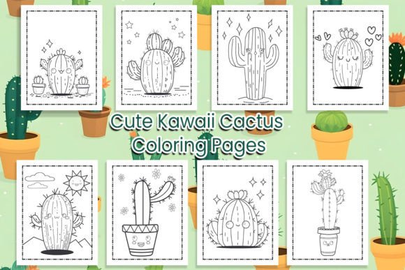 Cute Kawaii Cactus Coloring Pages