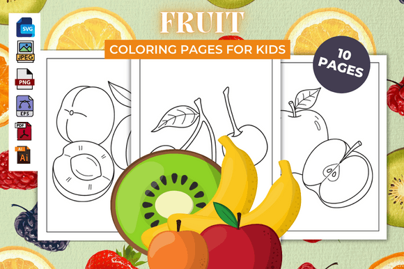 Fruit Coloring Pages - KDP FREE Graphics for Local Branding