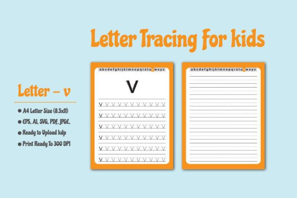 Kids Letter Tracing Worksheet - V Graphics for KDP Interiors