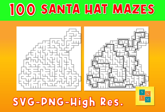 Mazes 100 Santa Hat Mazes: Graphics for KDP Interiors