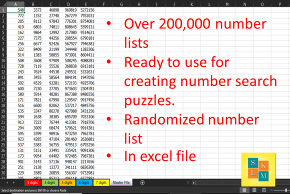 Number Lists for Number Search Puzzles: Graphics for Kdp Interiors