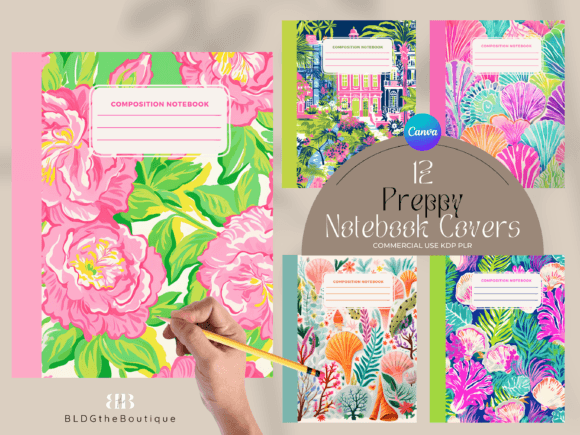 Preppy KDP Composition Notebook Covers: Graphics for Kdp Interiors